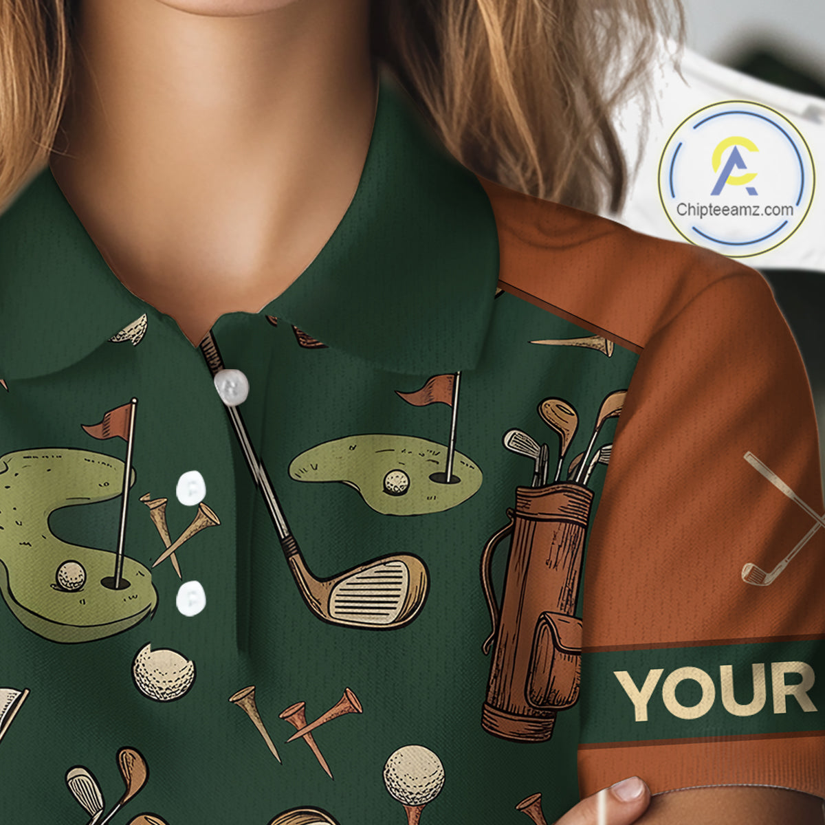Vintage 1990s Golf Pattern Womens Golf Polo Shirt, Golf Attire For Ladies, Golfer Gifts|Brown NBT615