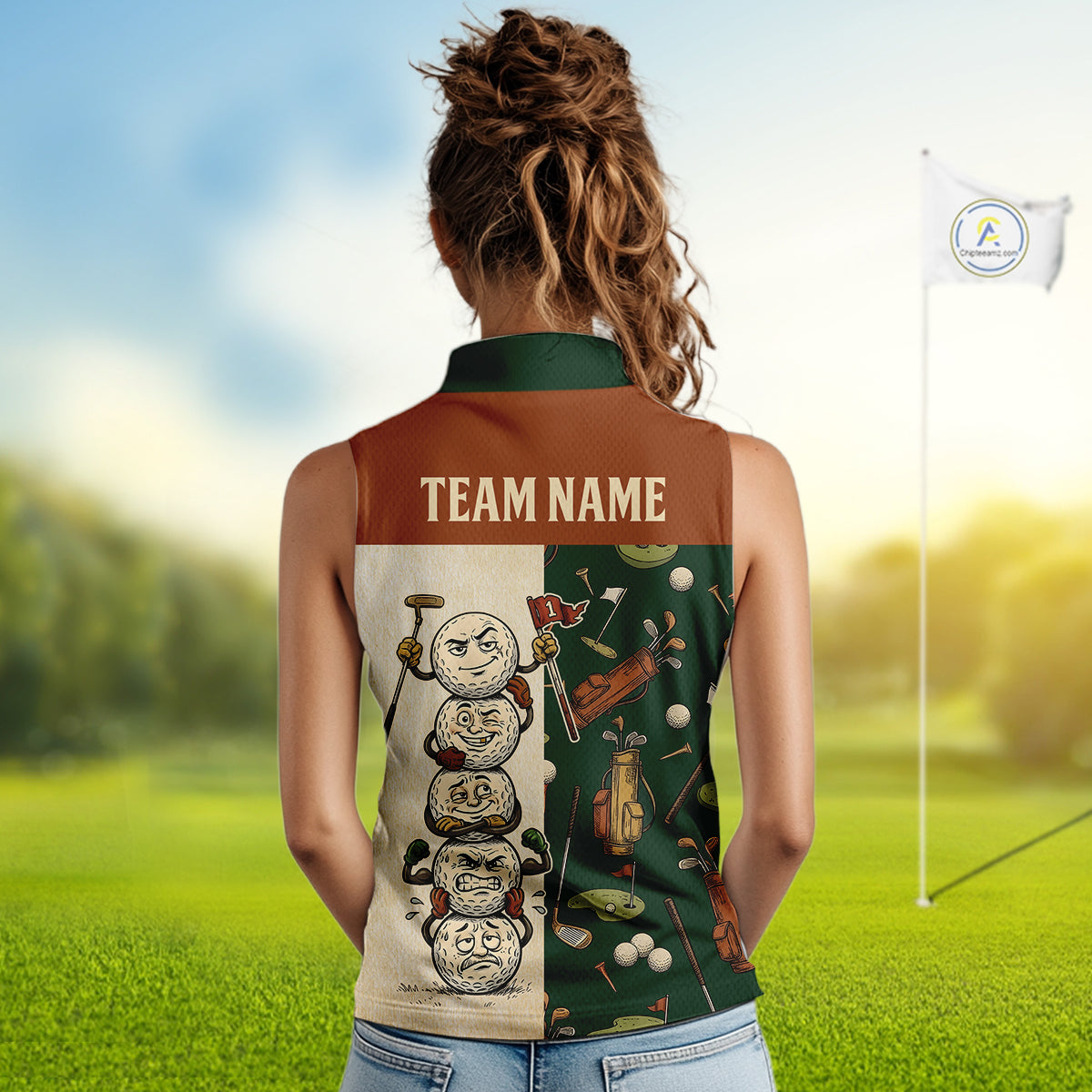 Funny Golf Ball Vintage 1990S Golf Pattern Womens Sleeveless Golf Polo Shirt, Golf Attire For Ladies, Golfer Gifts NBT616