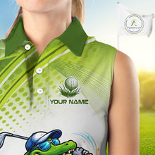 Load image into Gallery viewer, Funny White And Green Alligator Sleeveless Golf Polo Shirts For Women Custom Team Alligator Golf Outfit, Golfer Gifts NBT508