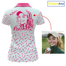 Load image into Gallery viewer, back view of personalized golf polo shirt for mom with custom face &amp; name