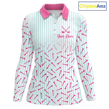 front view of long sleeve personalized family golf polo shirt with custom name 