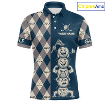 Load image into Gallery viewer, Funny Golf Ball Mens Golf Polo Shirts Custom Blue Argyle Pattern Golf Attire For Men, Golfer Gifts NBT627