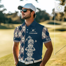 Load image into Gallery viewer, Funny Golf Ball Mens Golf Polo Shirts Custom Blue Argyle Pattern Golf Attire For Men, Golfer Gifts NBT627