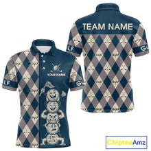 Load image into Gallery viewer, Funny Golf Ball Mens Golf Polo Shirts Custom Blue Argyle Pattern Golf Attire For Men, Golfer Gifts NBT627