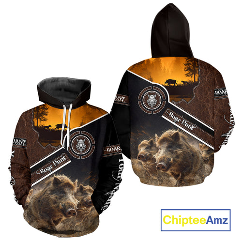 Wild Boar Hunting Leather Pattern Custom Name 3D All Over Printed Shirts Personalized Boar Shirt NBT143