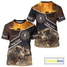 Load image into Gallery viewer, Wild Boar Hunting Leather Pattern Custom Name 3D All Over Printed Shirts Personalized Boar Shirt NBT143