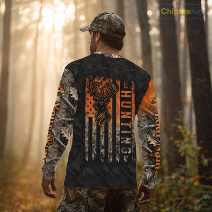Orange Deer Camouflage US Flag Personalized Hunting Shirts, Hunting Outfit NBT57