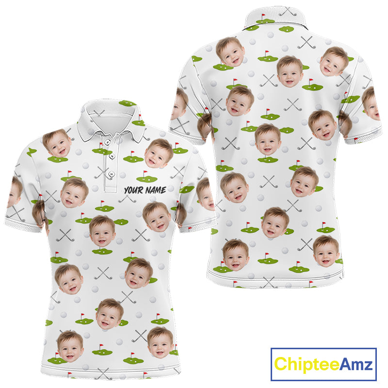 Personalized Face & Name Golf Polo Shirt For Men, Best Dad Golf Shirt, Father's Day Gift Polo|White NBT661
