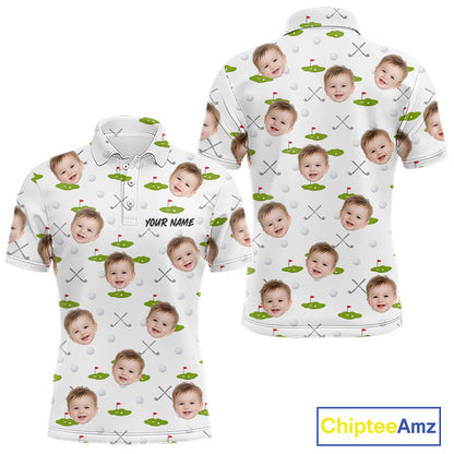 Personalized Face & Name Golf Polo Shirt For Men, Best Dad Golf Shirt, Father's Day Gift Polo|White NBT661