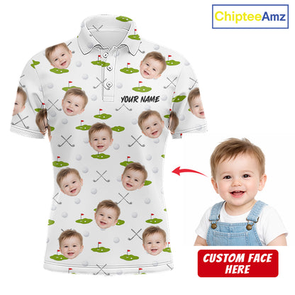Personalized Face & Name Golf Polo Shirt For Men, Best Dad Golf Shirt, Father's Day Gift Polo|White NBT661