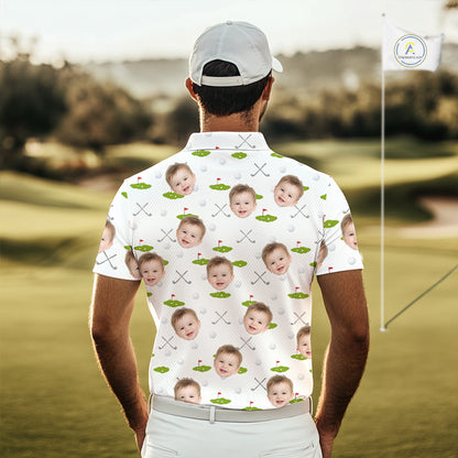 Personalized Face & Name Golf Polo Shirt For Men, Best Dad Golf Shirt, Father's Day Gift Polo|White NBT661