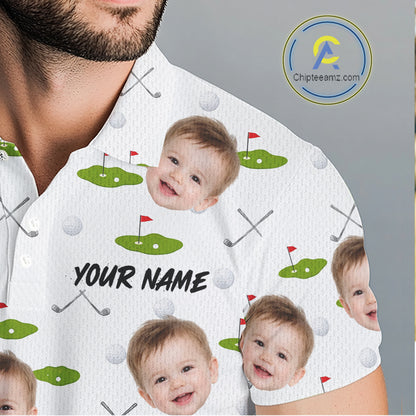Personalized Face & Name Golf Polo Shirt For Men, Best Dad Golf Shirt, Father's Day Gift Polo|White NBT661