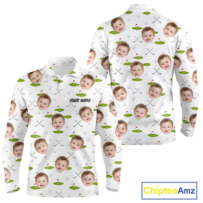 Personalized Face & Name Golf Polo Shirt For Men, Best Dad Golf Shirt, Father's Day Gift Polo|White NBT661