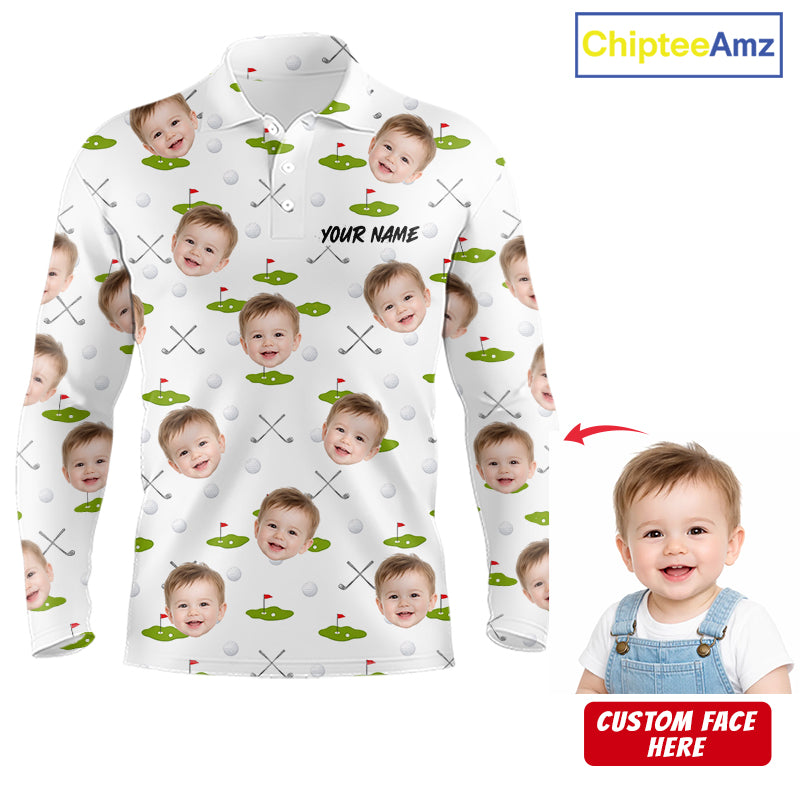 Personalized Face & Name Golf Polo Shirt For Men, Best Dad Golf Shirt, Father's Day Gift Polo|White NBT661