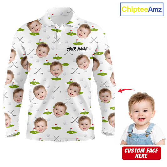 Personalized Face & Name Golf Polo Shirt For Men, Best Dad Golf Shirt, Father's Day Gift Polo|White NBT661
