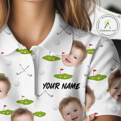 Personalized Face & Name Golf Polo Shirt For Women, Best Mom Golf Shirt, Mother's Day Gift Polo|White NBT661