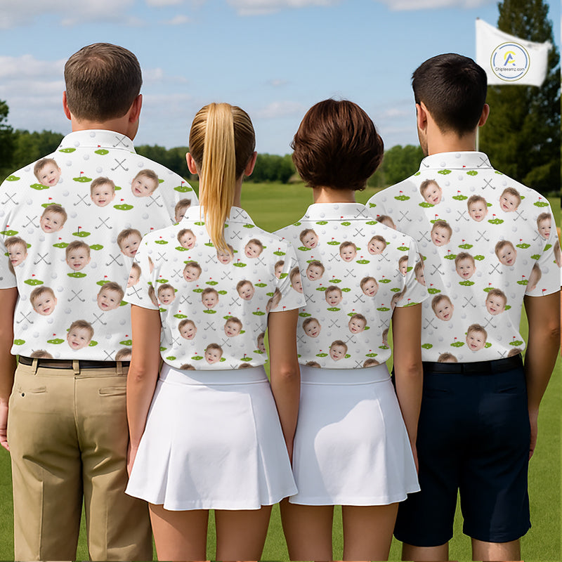 Personalized Face & Name Golf Polo Shirt For Men, Best Dad Golf Shirt, Father's Day Gift Polo|White NBT661
