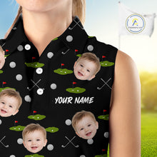 Load image into Gallery viewer, Personalized Face &amp; Name Sleeveless Golf Polo Shirt For Women, Best Mom Golf Shirt, Mother's Day Gift Polo|Black NBT662