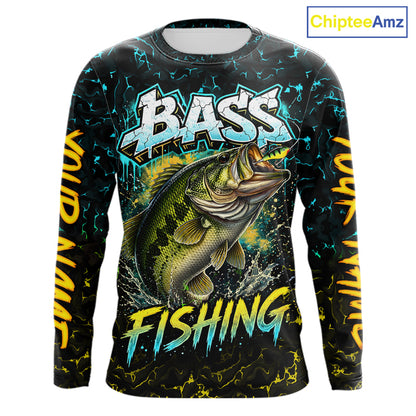 Personalized Neon Color Bass Long Sleeve Fishing Shirts, Largemouth Bass Fishing Jerseys For Men NBT668