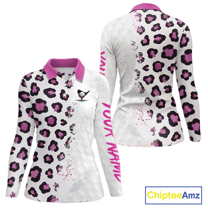 White long sleeve shirt with pink and black pattern 