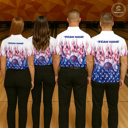 Fire American Flag Custom Patriotic Bowling Shirts For Men, Flame US Bowling League Shirt NBT934