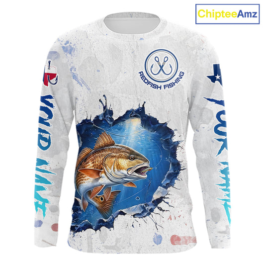 Custom Redfish Fishing Long Sleeve Tournament Shirts, Redfish Saltwater Fishing Apparel | White NBT684
