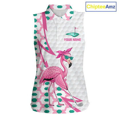 Funny Flamingo Pink Pattern Womens Sleeveless Golf Polo Shirt Golf Outfit Custom Name, Flamingo Golf Shirts NBT779