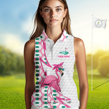Load image into Gallery viewer, Funny Flamingo Pink Pattern Womens Sleeveless Golf Polo Shirt Golf Outfit Custom Name, Flamingo Golf Shirts NBT779
