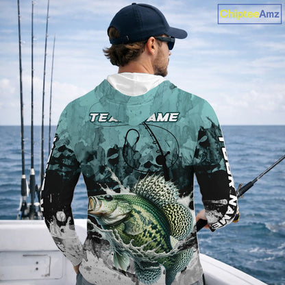 Personalized Crappie Fishing Jersey, Team Crappie Fishing Long Sleeve Hooded Tournament Shirts NBT694