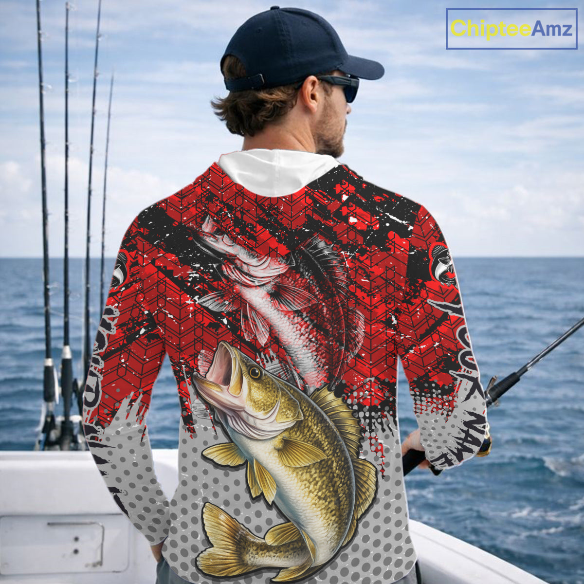 Red Camo Custom Walleye Fishing Shirts with Hood For Men, Walleye Fishing Team Shirts NBT441