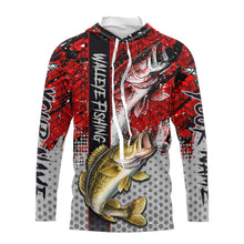 Load image into Gallery viewer, Red Camo Custom Walleye Fishing Shirts with Hood For Men, Walleye Fishing Team Shirts NBT441