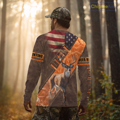 Whitetail Deer Hunting Leather Pattern Custom Name Shirt 3D All Over Printed Clothes, Hunting Gifts NBT90