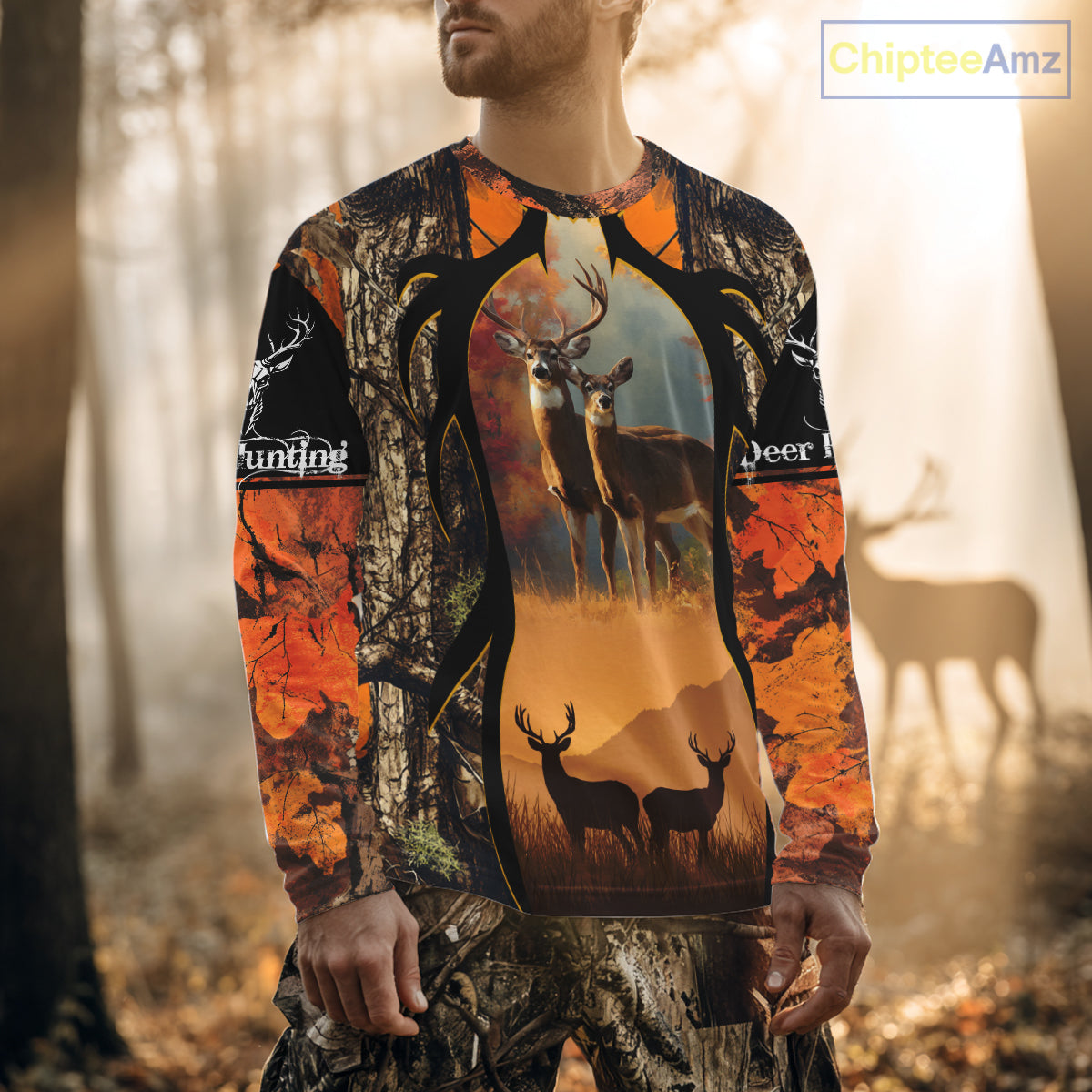 Orange Camo Whitetail Deer Hunting Shirt Custom name for Fall Season, Perfect Gifts for Hunters NBT04