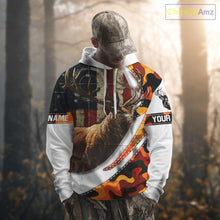 Load image into Gallery viewer, Blaze Orange Camo Elk Hunting Hoodie, Longsleeve Shirt for Men, Custom Name NBT06