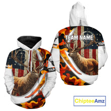 Load image into Gallery viewer, Blaze Orange Camo Elk Hunting Hoodie, Longsleeve Shirt for Men, Custom Name NBT06