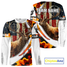 Load image into Gallery viewer, Blaze Orange Camo Elk Hunting Hoodie, Longsleeve Shirt for Men, Custom Name NBT06