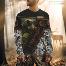 Load image into Gallery viewer, Wild Boar Hunting Black Camo Snow Winter 3D All Over Printed Shirts Custom Name Hunting Gift NHT103