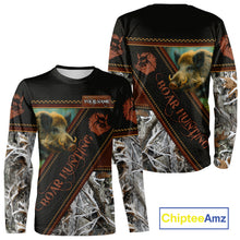Load image into Gallery viewer, Wild Boar Hunting Black Camo Snow Winter 3D All Over Printed Shirts Custom Name Hunting Gift NHT103