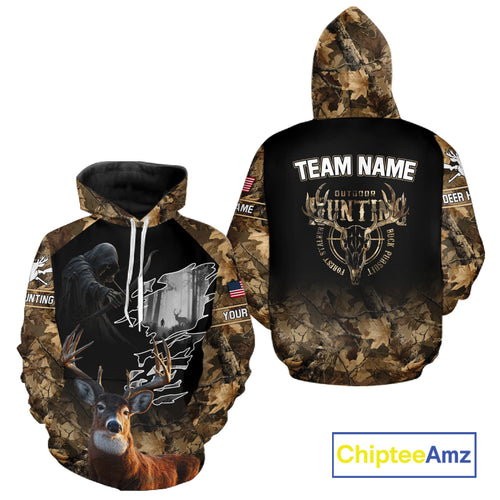 Brown Camo Grim Reaper Whitetail Deer Hunting Shirt – Bow Hunting Apparel for Men, Hunter Gifts NBT28