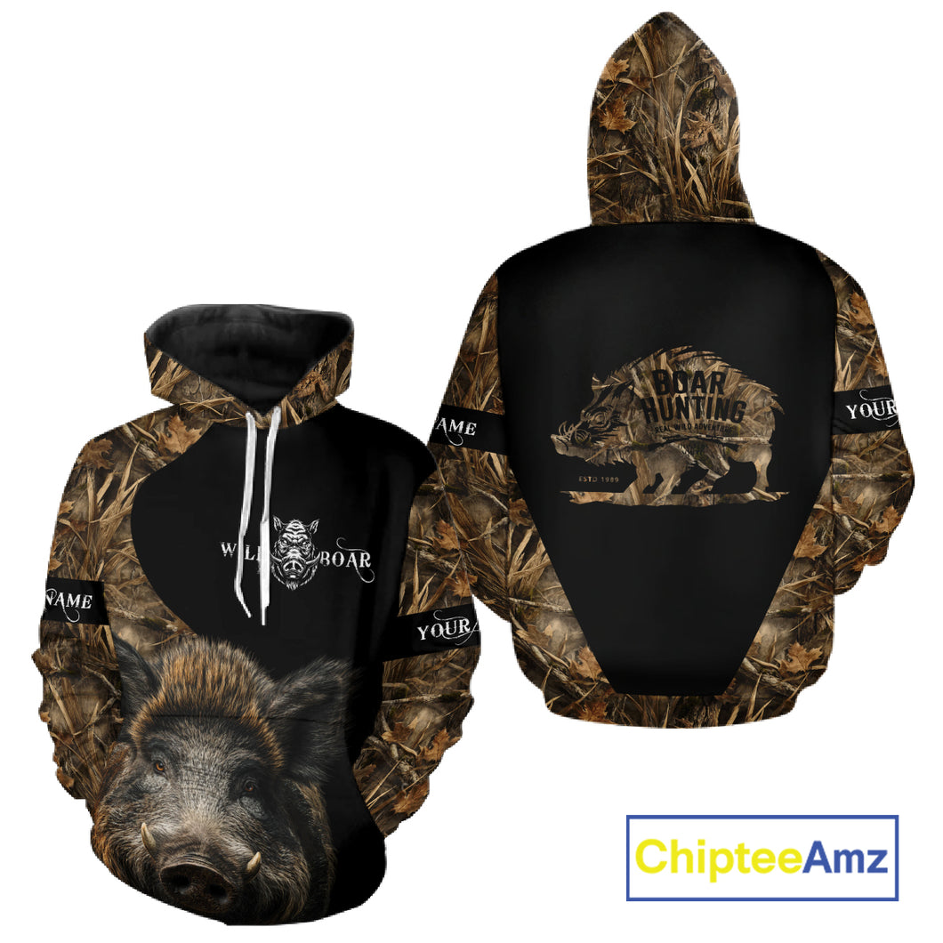 Wild Boar Hunting Camouflage Custom Name 3D All Over Print Shirts, Personalized Hunting Gifts NBT103
