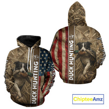 Load image into Gallery viewer, Border Collies Duck Hunting Waterfowl Camo US Flag Shirts, Custom Name Shirts, Hunting Gifts NBT96