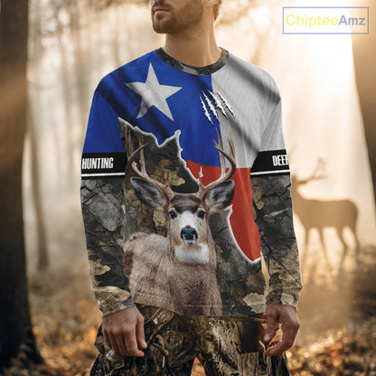 Deer Hunting Camo Texas Flag 3D All Over Print Shirts for Deer Hunter, Hunting Gifts for Men NBT23