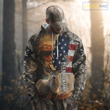 Load image into Gallery viewer, American Flag Camouflage Red Deer Hunting Shirts – Custom Name Hunting Clothes for Men NBT39