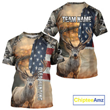 Load image into Gallery viewer, American Flag Camouflage Red Deer Hunting Shirts – Custom Name Hunting Clothes for Men NBT39