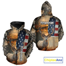 Load image into Gallery viewer, American Flag Camouflage Red Deer Hunting Shirts – Custom Name Hunting Clothes for Men NBT39