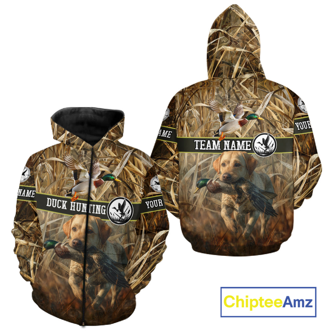 Duck Hunting Camo Shirt with Labrador Retriever – Waterfowl Hunting Clothes, Gifts for Hunters NBT44