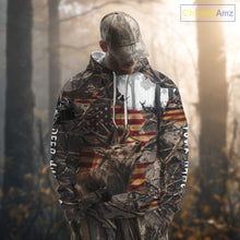 Load image into Gallery viewer, Best Elk Hunting Camo Shirt with Big Buck and US Flag – Hunting Apparel for Men, Hunter Gifts NBT51