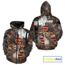 Load image into Gallery viewer, Best Deer Hunting Camo Shirt with Big Buck and US Flag – Hunting Apparel for Men, Hunter Gifts NBT61