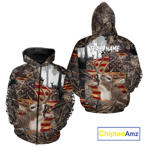 Best Deer Hunting Camo Shirt with Big Buck and US Flag – Hunting Apparel for Men, Hunter Gifts NBT61