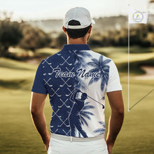 Load image into Gallery viewer, Blue Tropical Palm Trees Golf Club Pattern Mens Golf Polo Shirts Custom Team Golf Shirt NBT567
